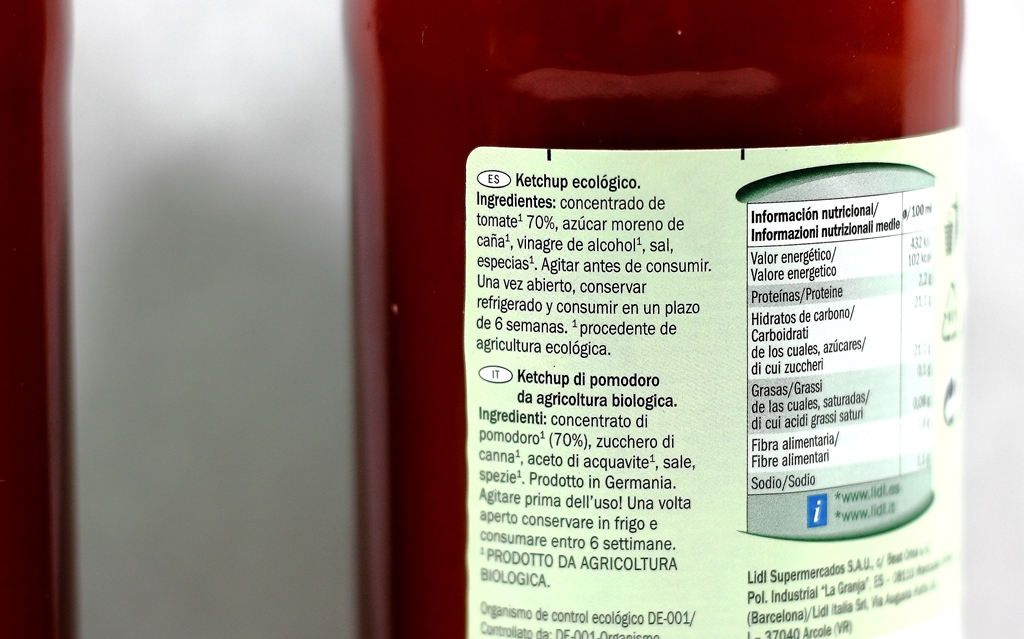Kétchup ecológico del Lidl Composición