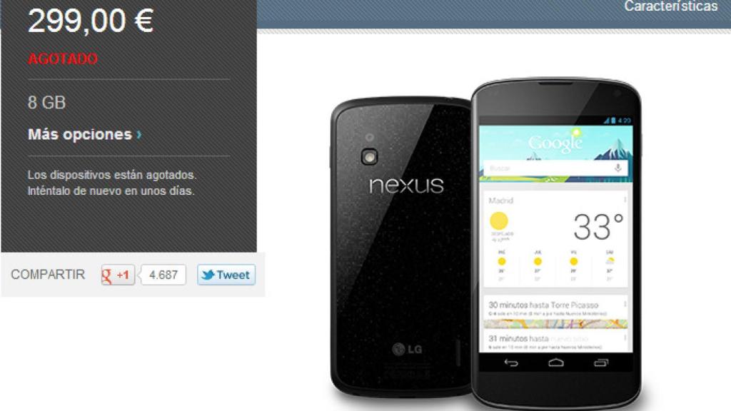 Ahora sí, Nexus 4 agotado. Nexus 7 y Nexus 10 vuelven a tener stock