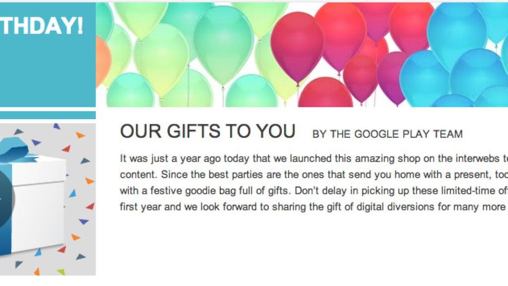 Google celebra el primer aniversario de Google Play con regalos