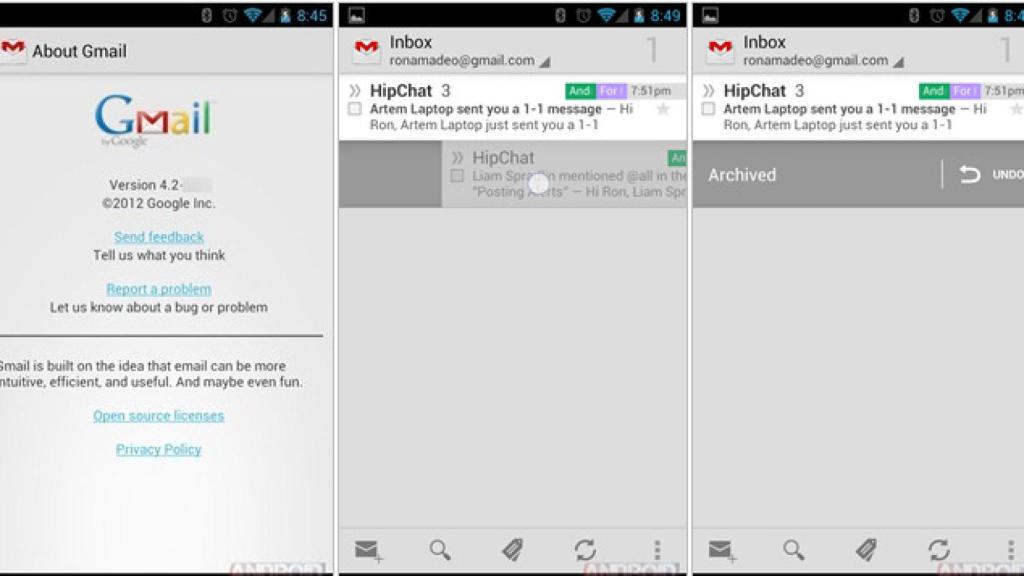 Así es la nueva versión de Gmail 4.2: Con pinch to zoom y borrado y archivado rápido con un gesto
