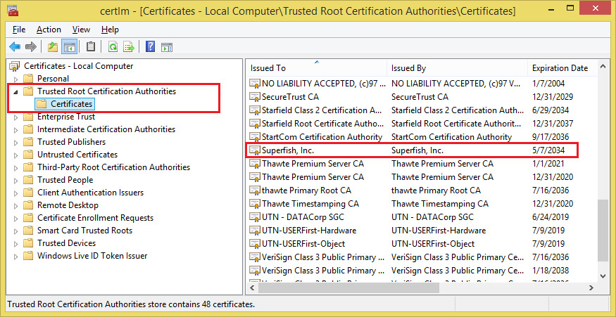 lenovo superfish certificado