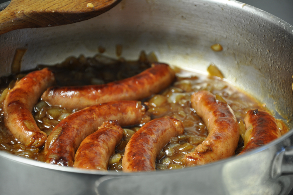 salchicha cebolla caramelizada