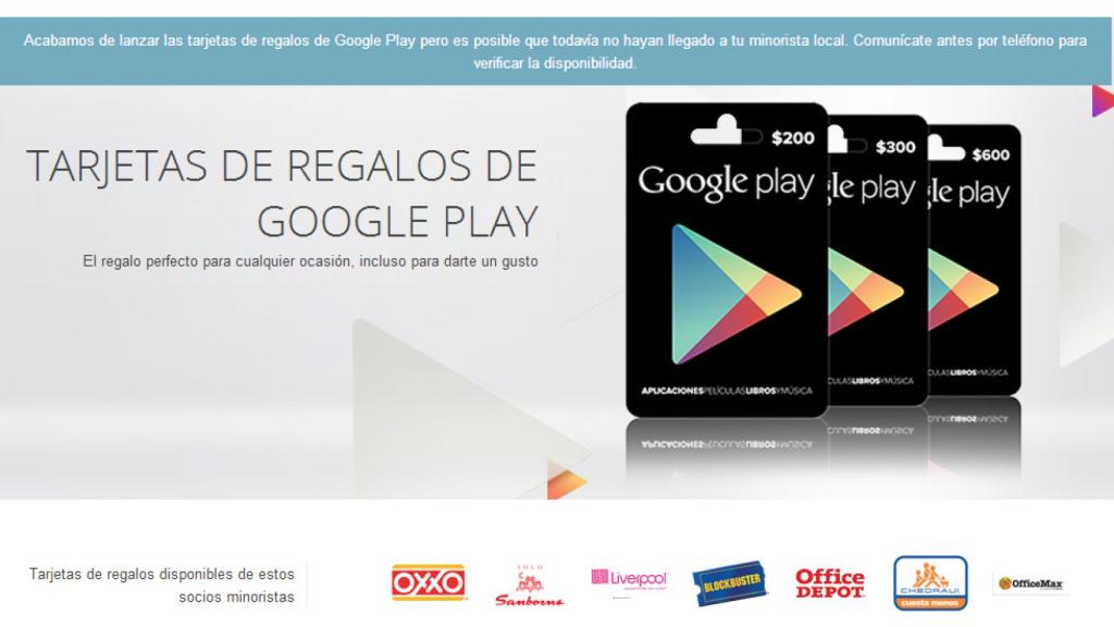 Las tarjetas regalo de Google Play llegan oficialmente a México