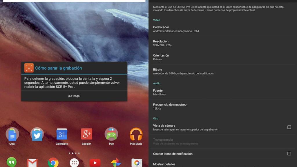 Graba la pantalla de tu móvil sin Root con SCR Recorder y Android Lollipop
