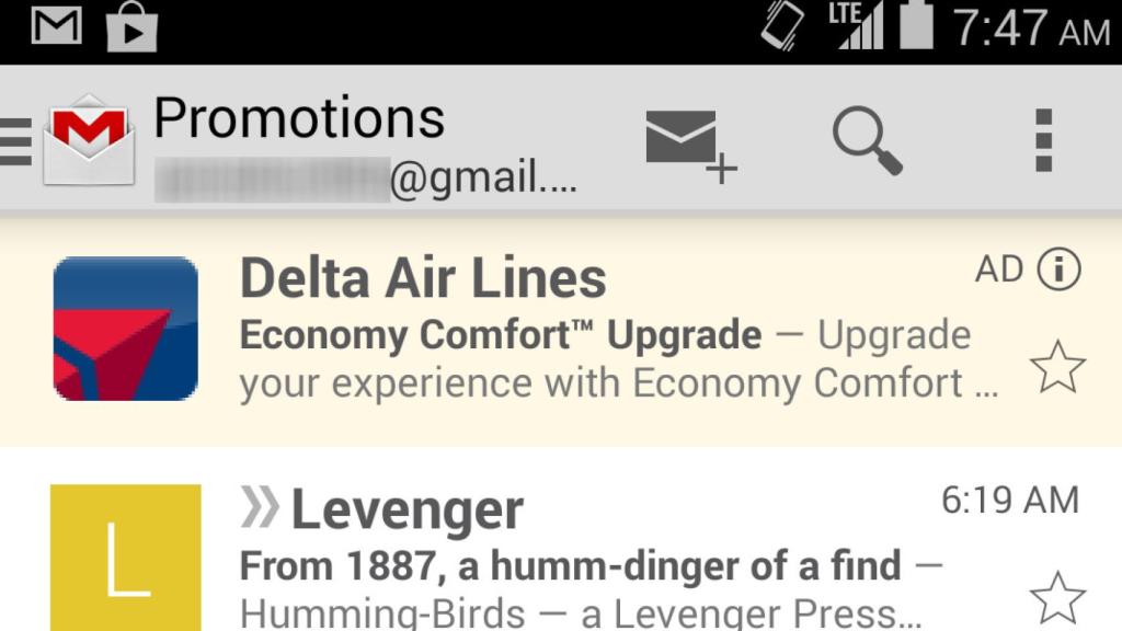 Así es la publicidad en GMail para Android, ¿ya te ha aparecido?