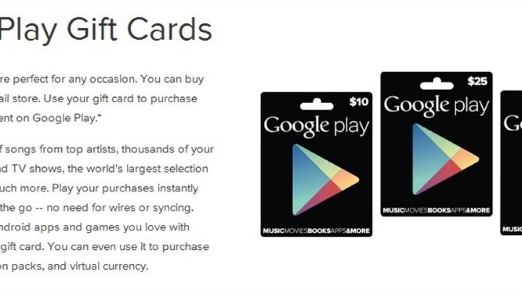 Las tarjetas de regalo del Google Play ya son oficiales
