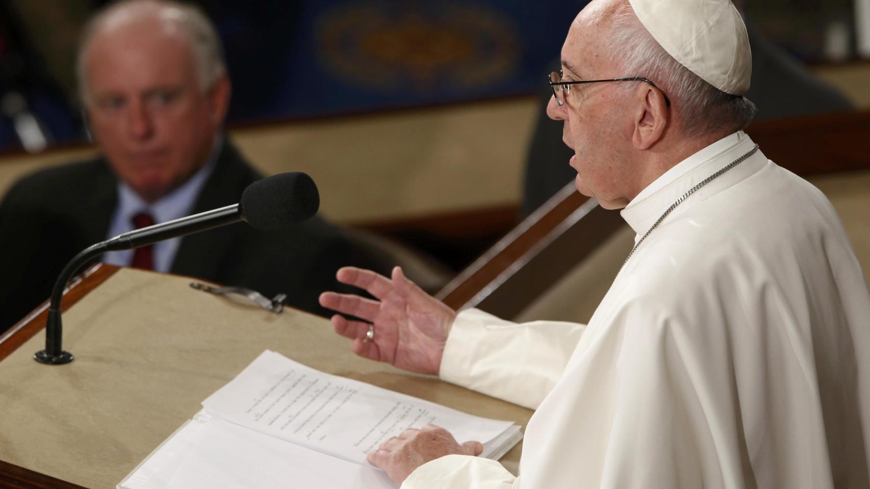 El papa Francisco durante su discurso al Congreso de EEUU.