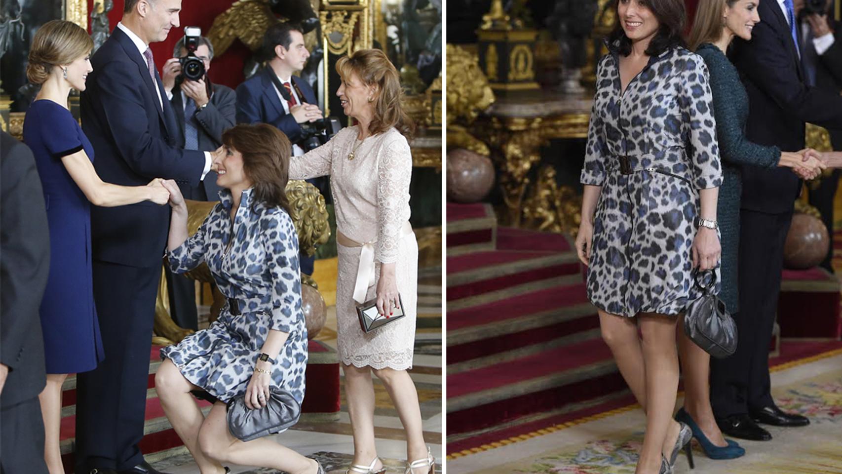 Paloma Segrelles con mismo vestidos animal print en el Día de la Hispanidad 2015 y 21014