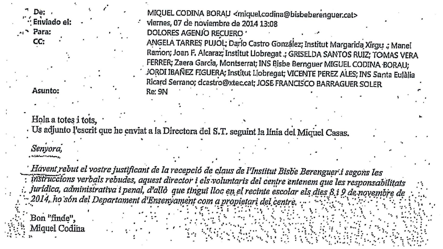 Uno de los correos que hablan de las instrucciones verbales recibidas