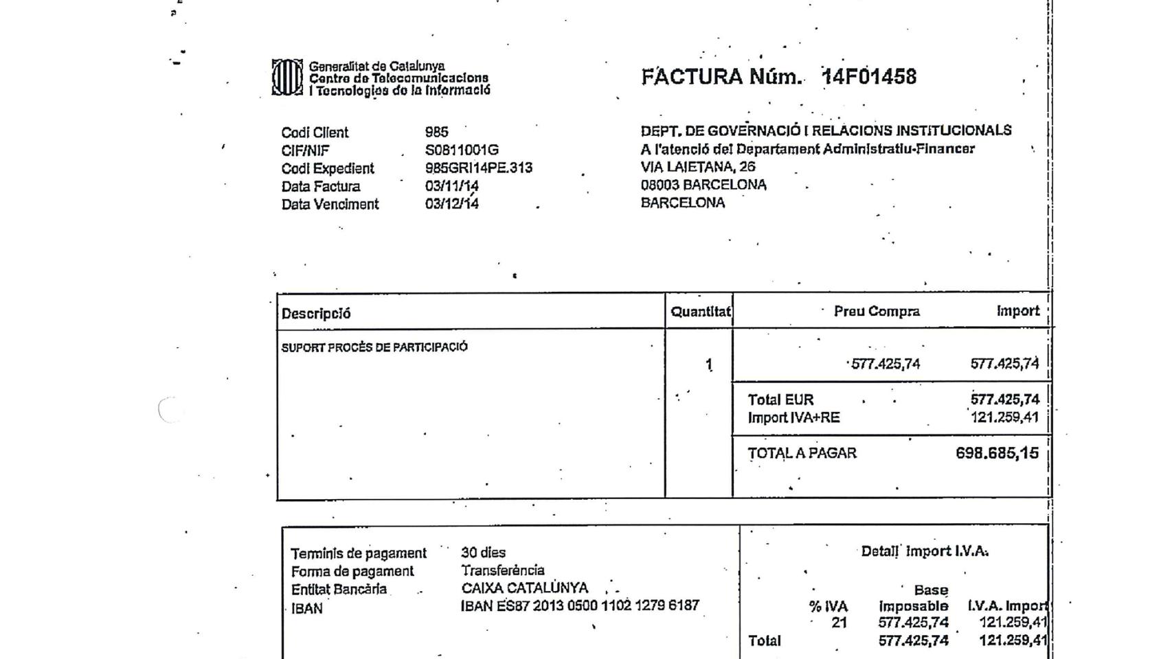 Factura del Centro de Telecomunicaciones
