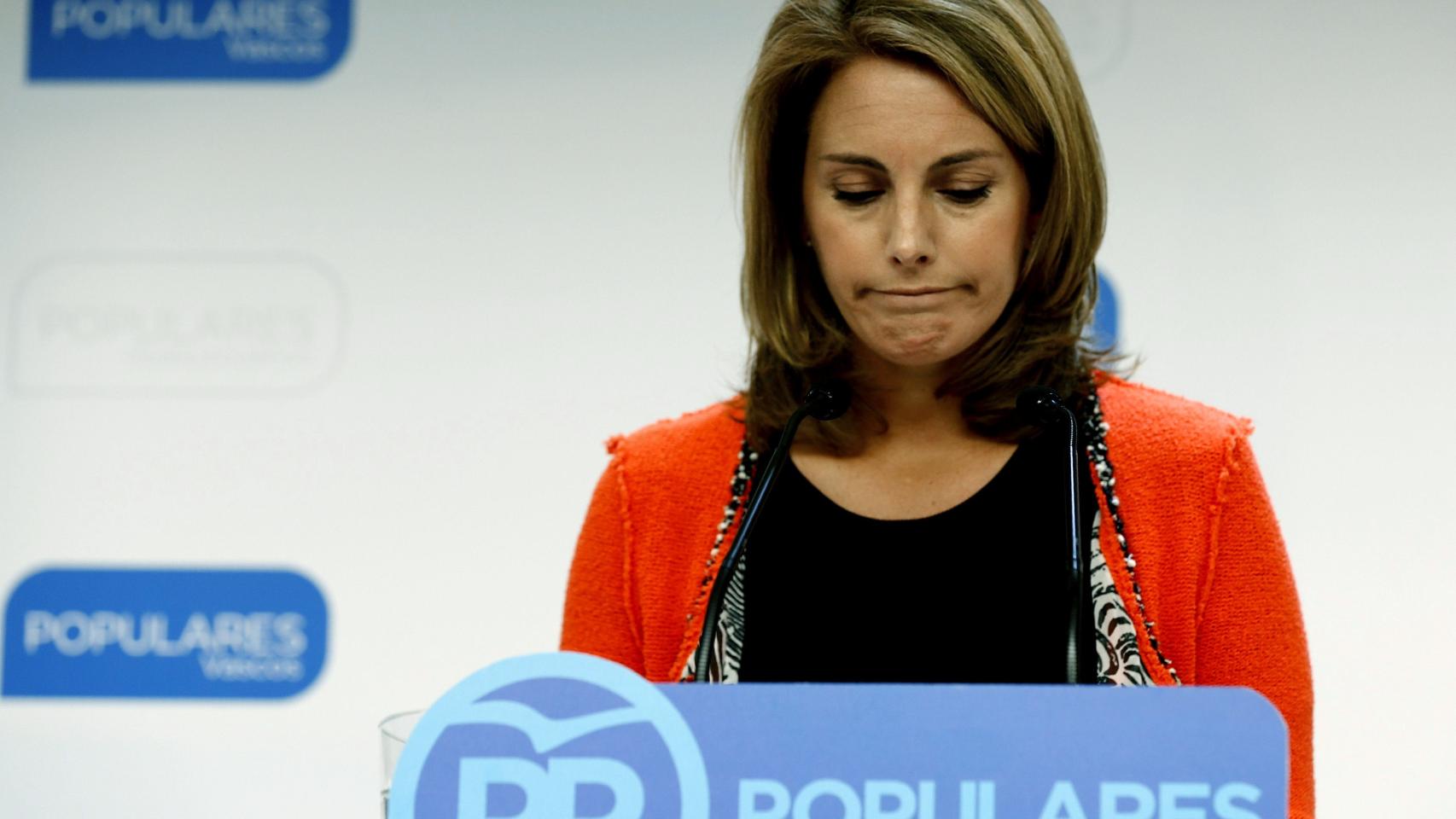 Arantza Quiroga hoy durante la rueda de prensa en la que ha comunicado su decisión de abandonar el cargo