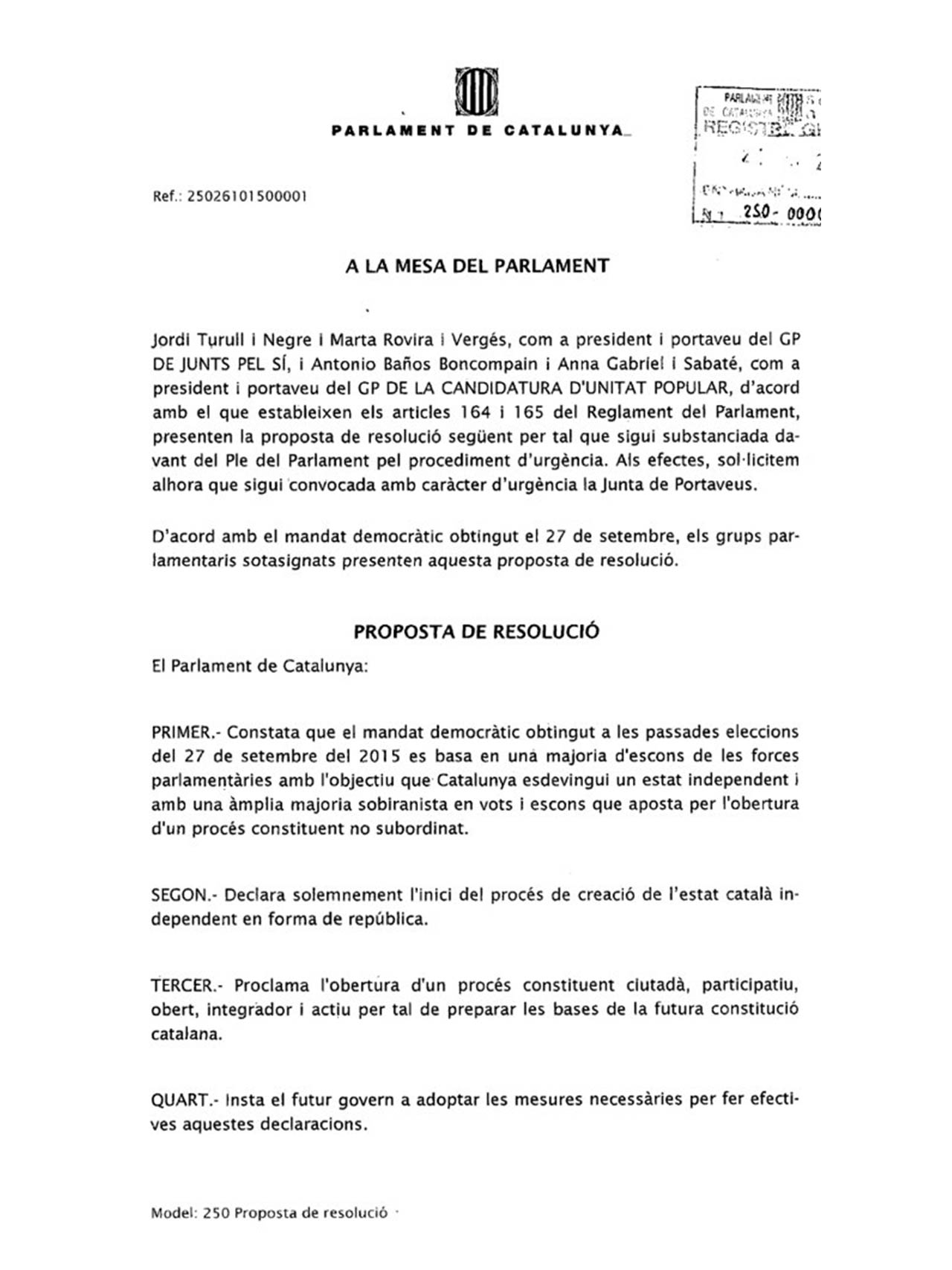 Declaración de JxS y la CUP