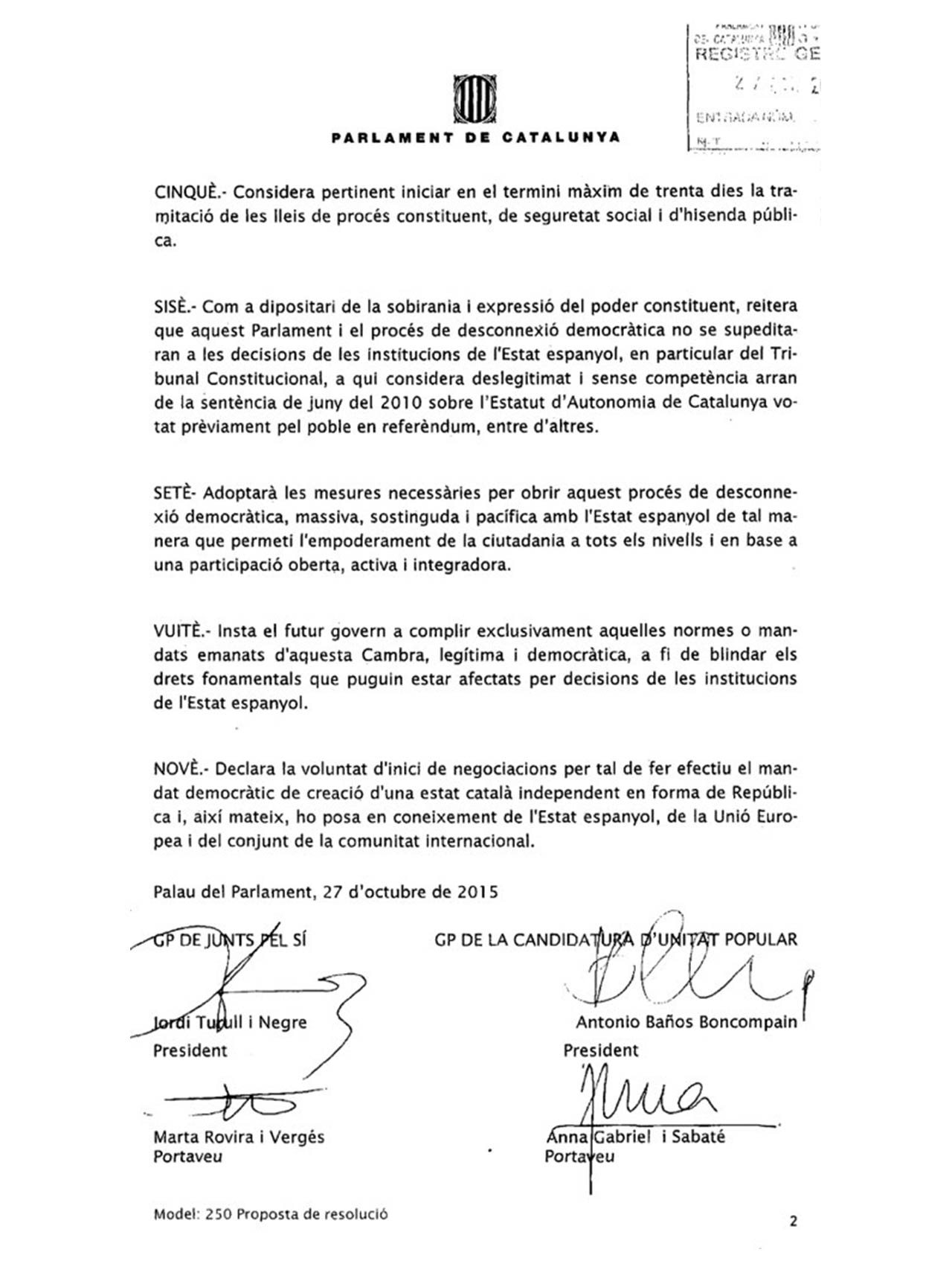 Declaración de JxS y la CUP