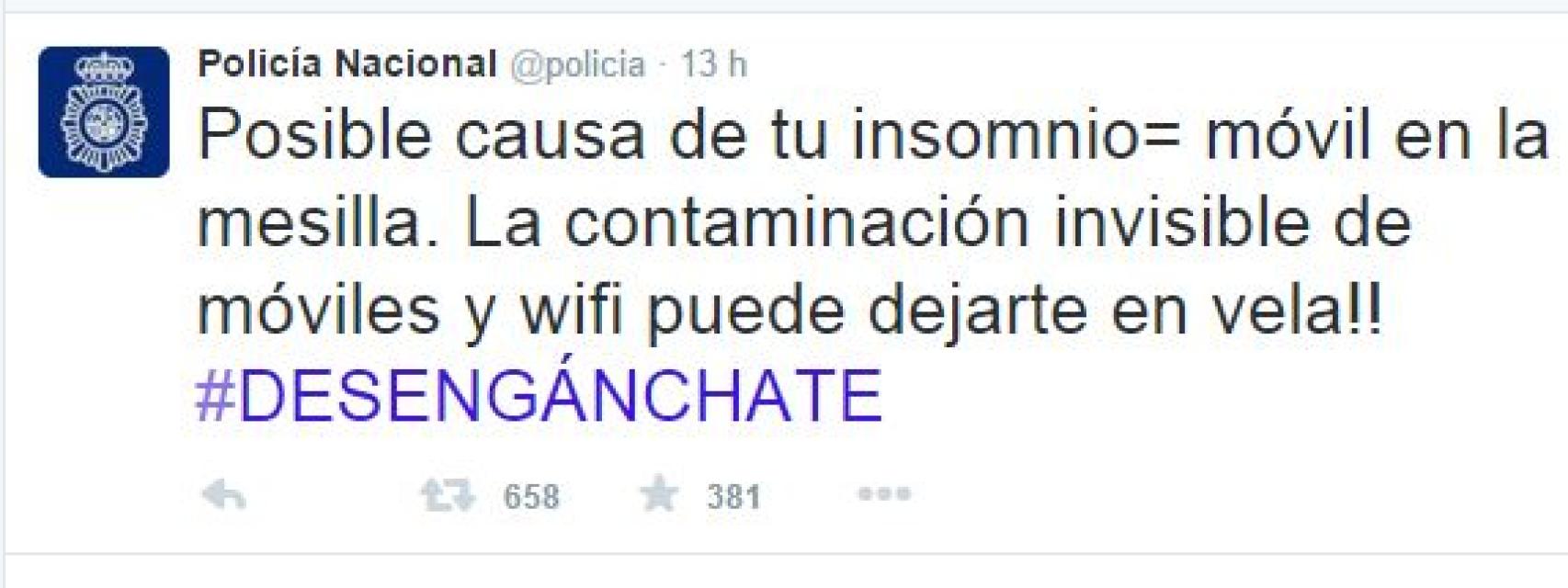 Tuit publicado por en la cuenta de Policía Nacional.