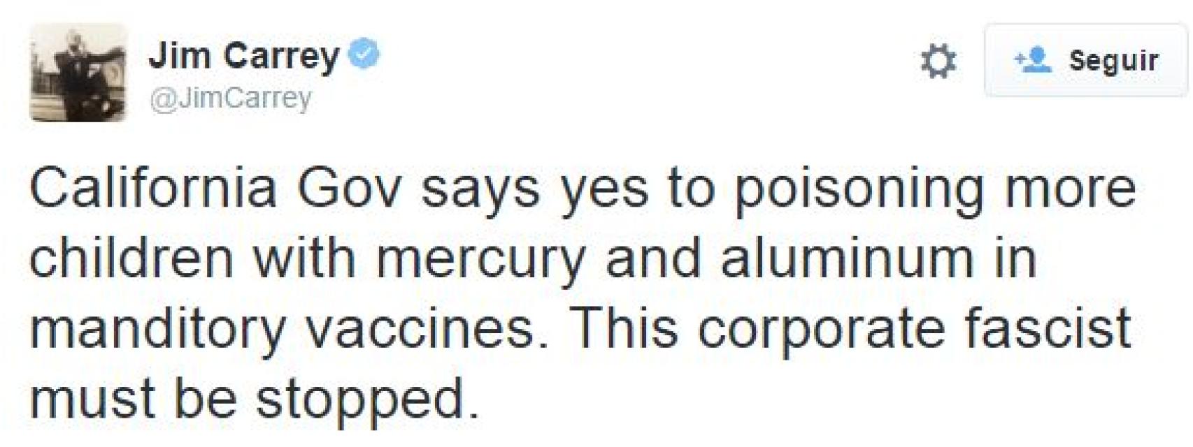 Tuit del actor Jim Carrey.