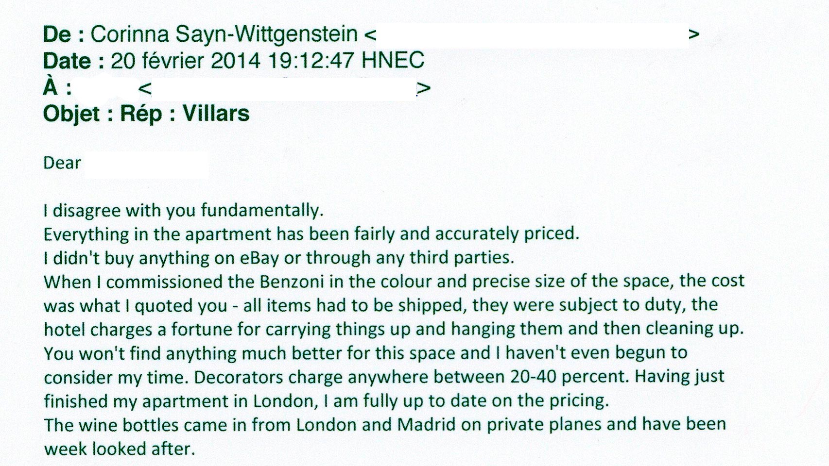 Correo de Corinna al actual propietario