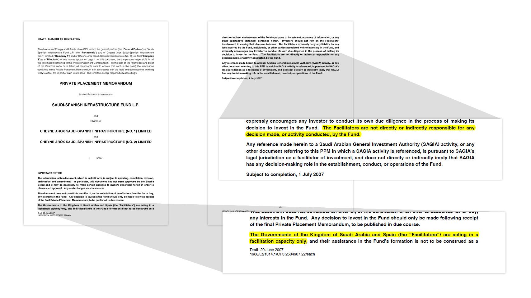 Advertencia sobre el papel del Gobierno español en el fondo de inversión.