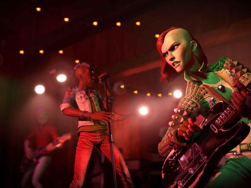 Rock Band llenó el salón de instrumentos de plástico.