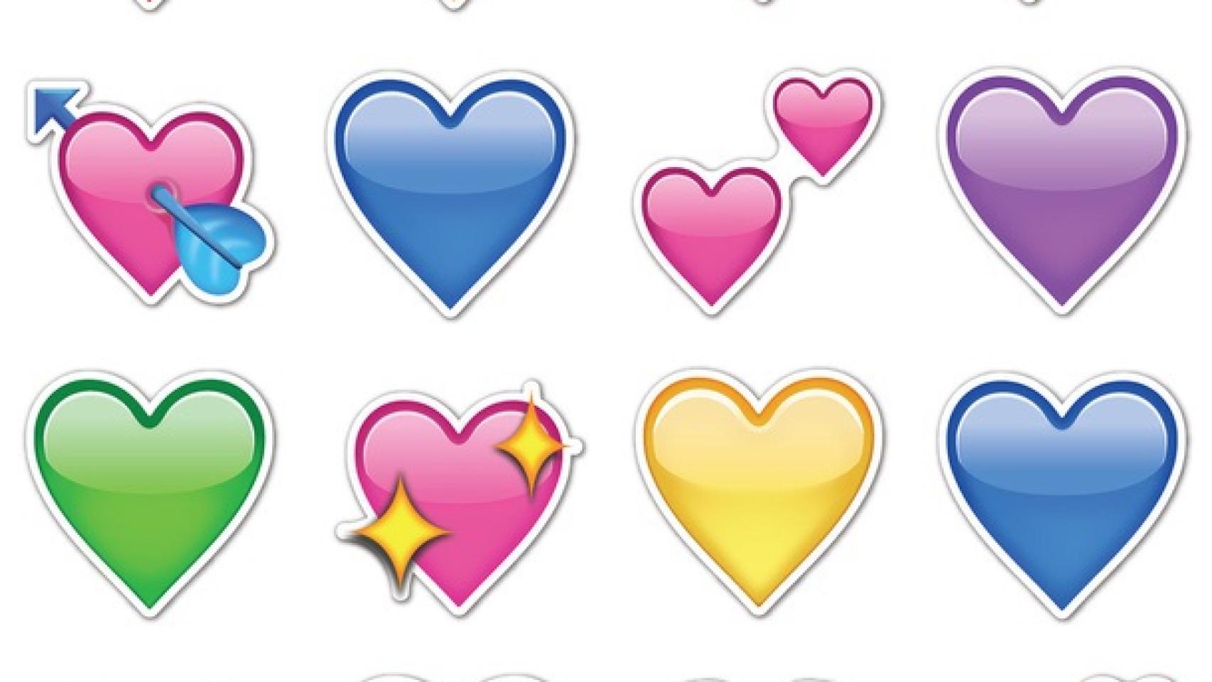 Hay emoticonos de corazones de todos los colores y formas