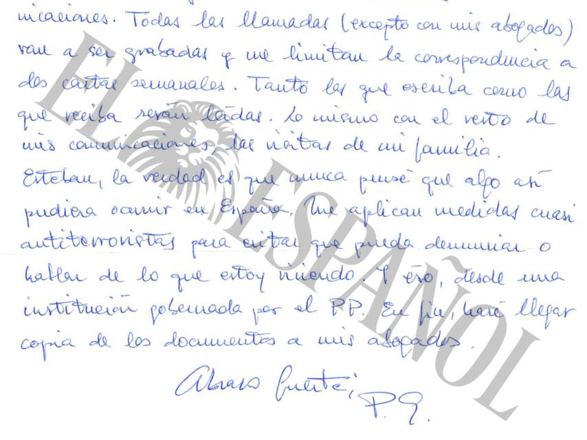 Escrito de Francisco Granados enviado a EL ESPAÑOL.