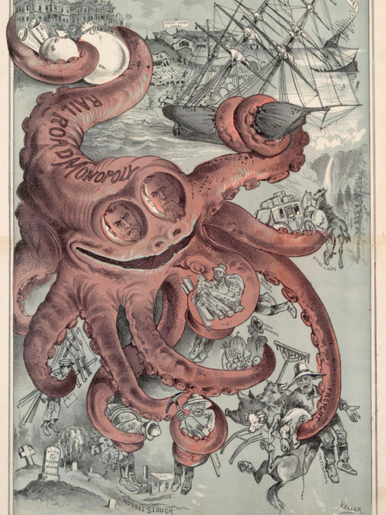 Caricatura anti monopolística de G. F. Keller publicada en The Wasp en 1882