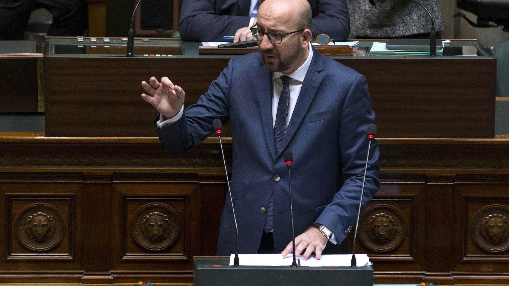 El primer ministro belga Charles Michel durante el discurso.