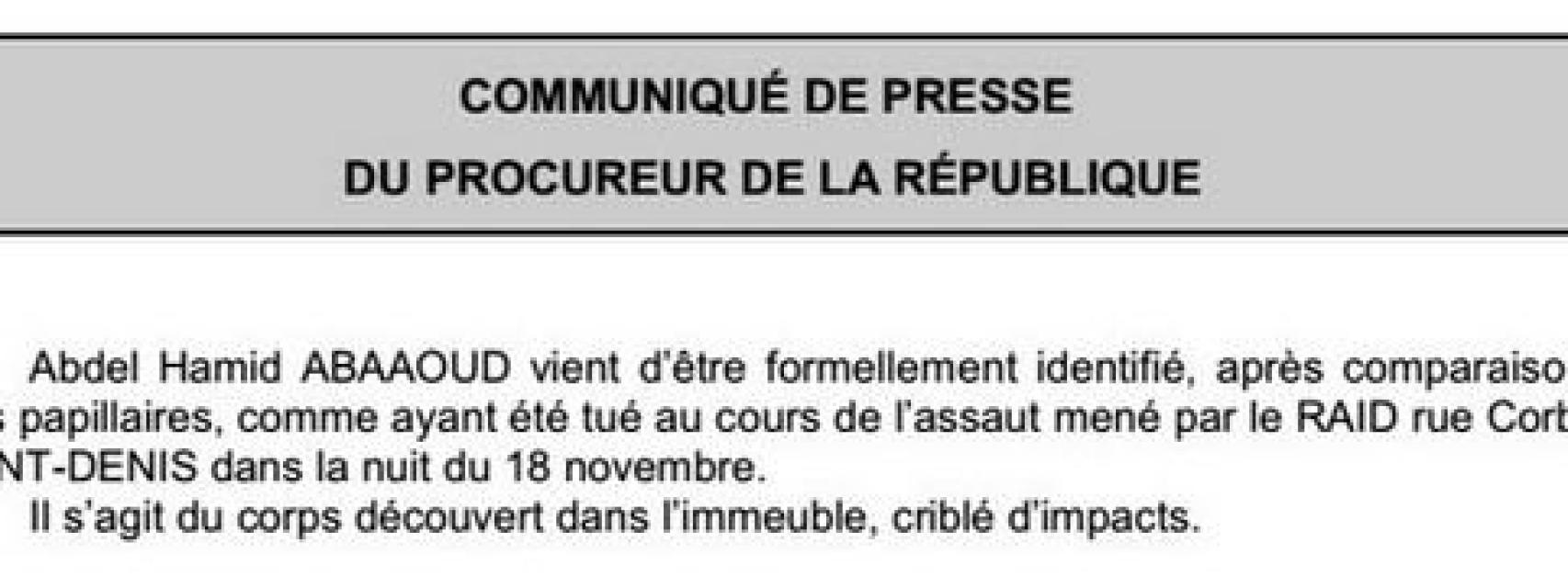 Comunicado de la Fiscalía de Francia