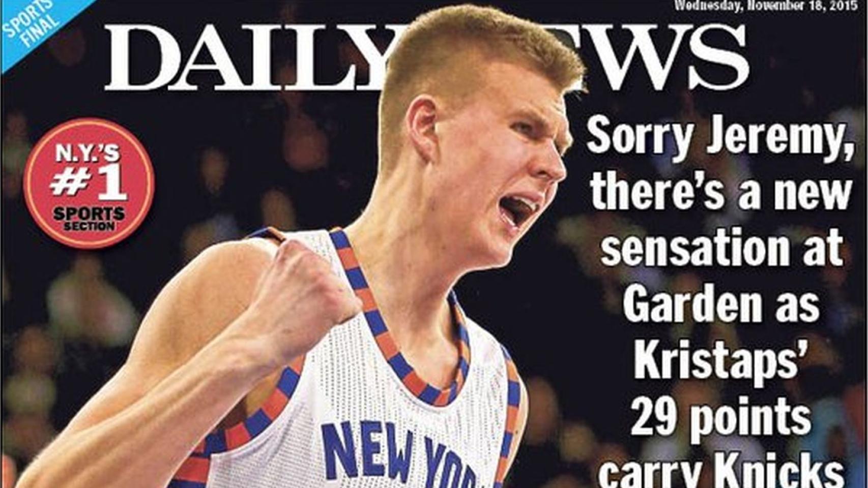 Portada del New York Daily News con Porzingis como protagonista.