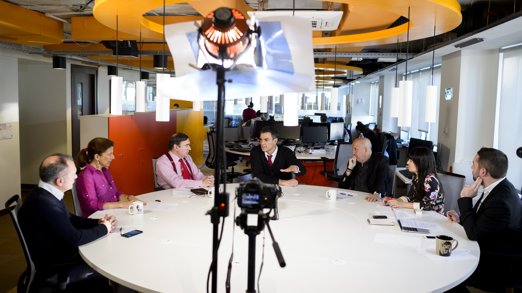 Pedro Sánchez, durante la grabación de la entrevista.