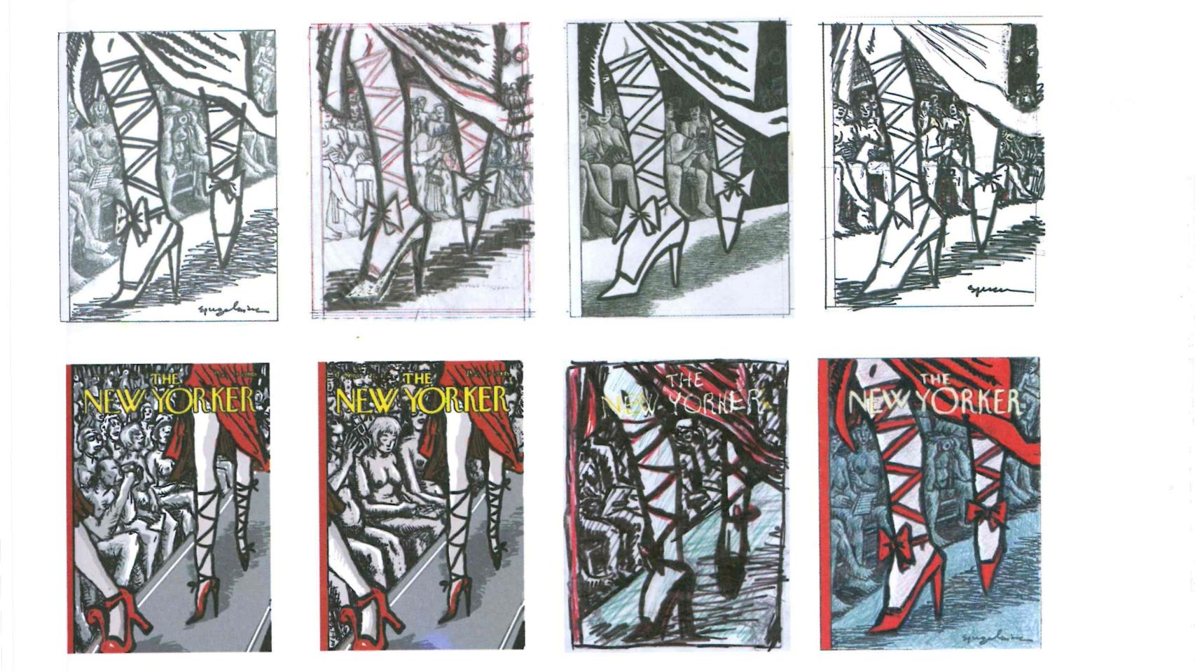 Secuencia de bocetos para una portada para de The New Yorker, 1994