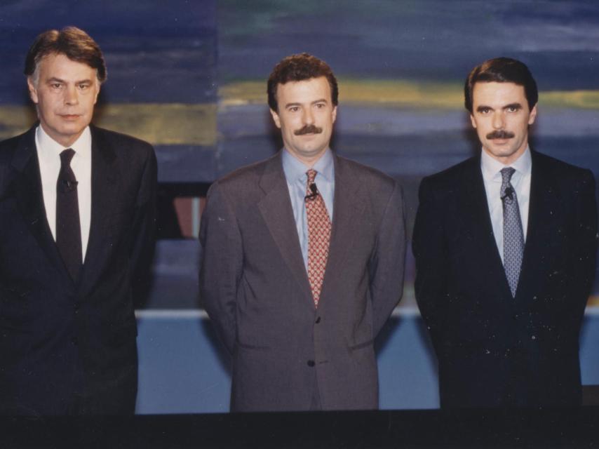 González y Aznar con Campo Vidal en uno de los debates de 1993