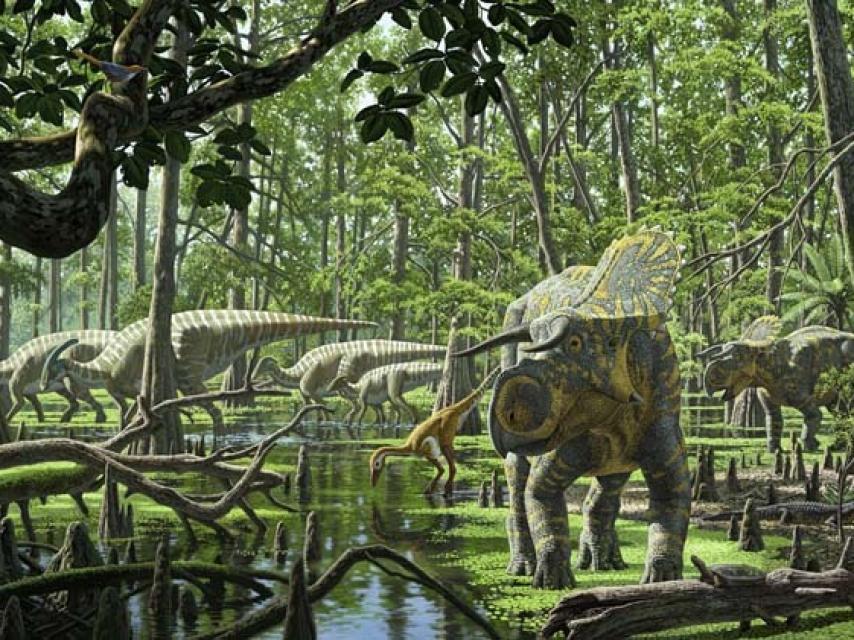 Reconstrucción de una escena en el Cretácico.