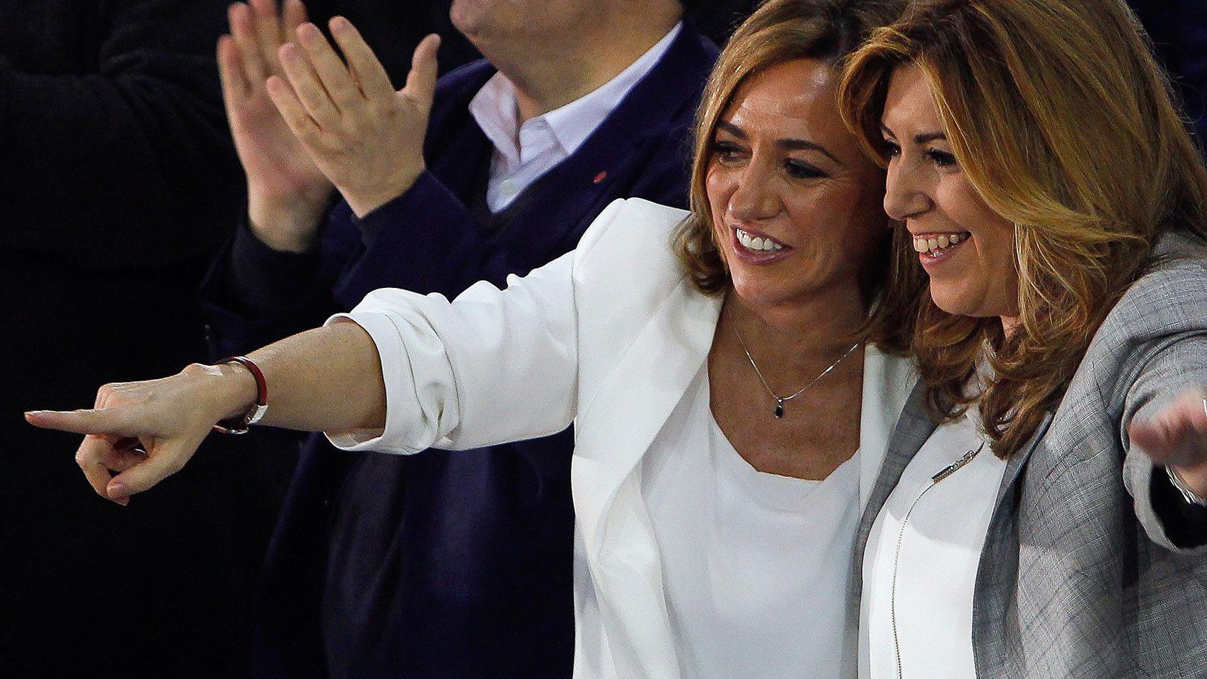 Susana Díaz y la candidata del PSC al Congreso, Carme Chacón, en Cornellá.
