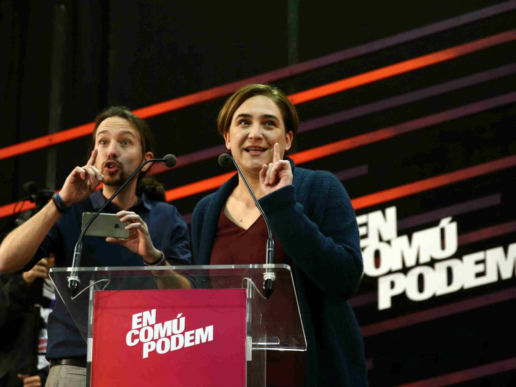 Iglesias y Colau en un mitin conjunto.