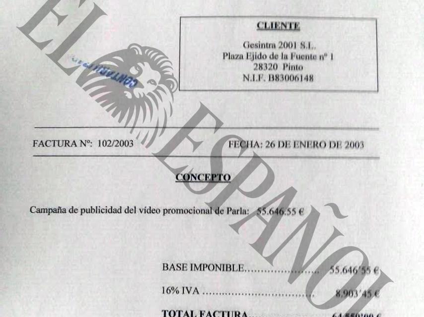 Factura de Gesintra 2001 SL por un vídeo promocional.
