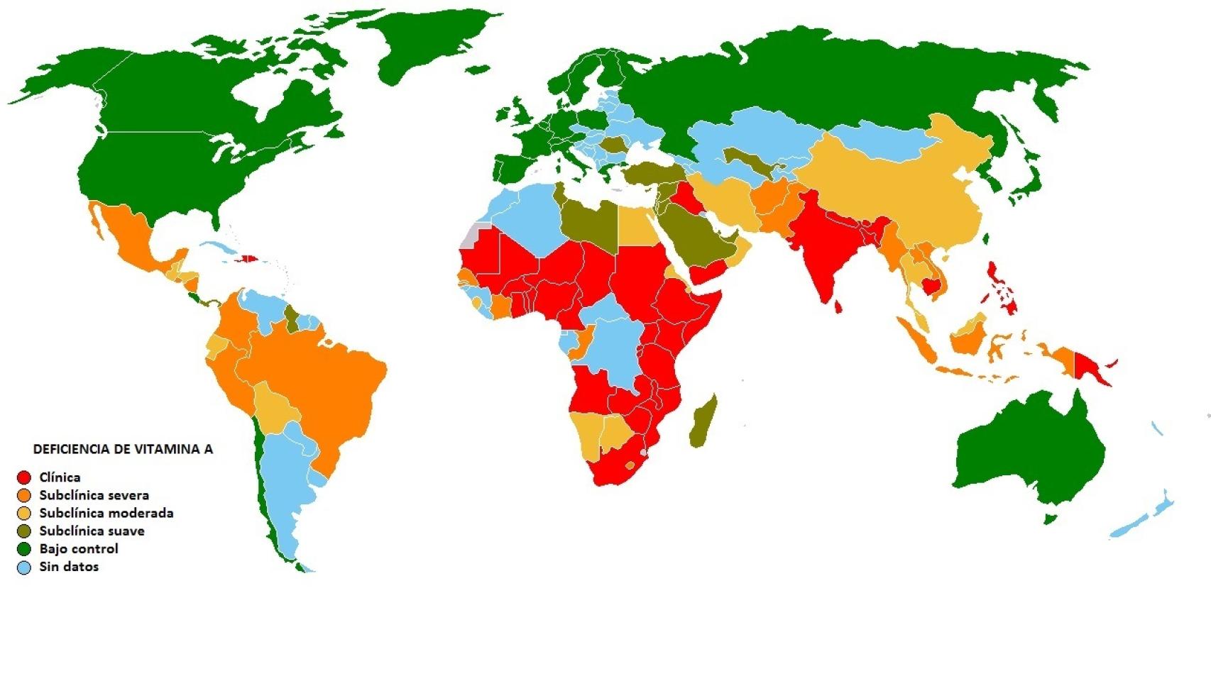 Déficit de vitamina A por países según informes de la OMS