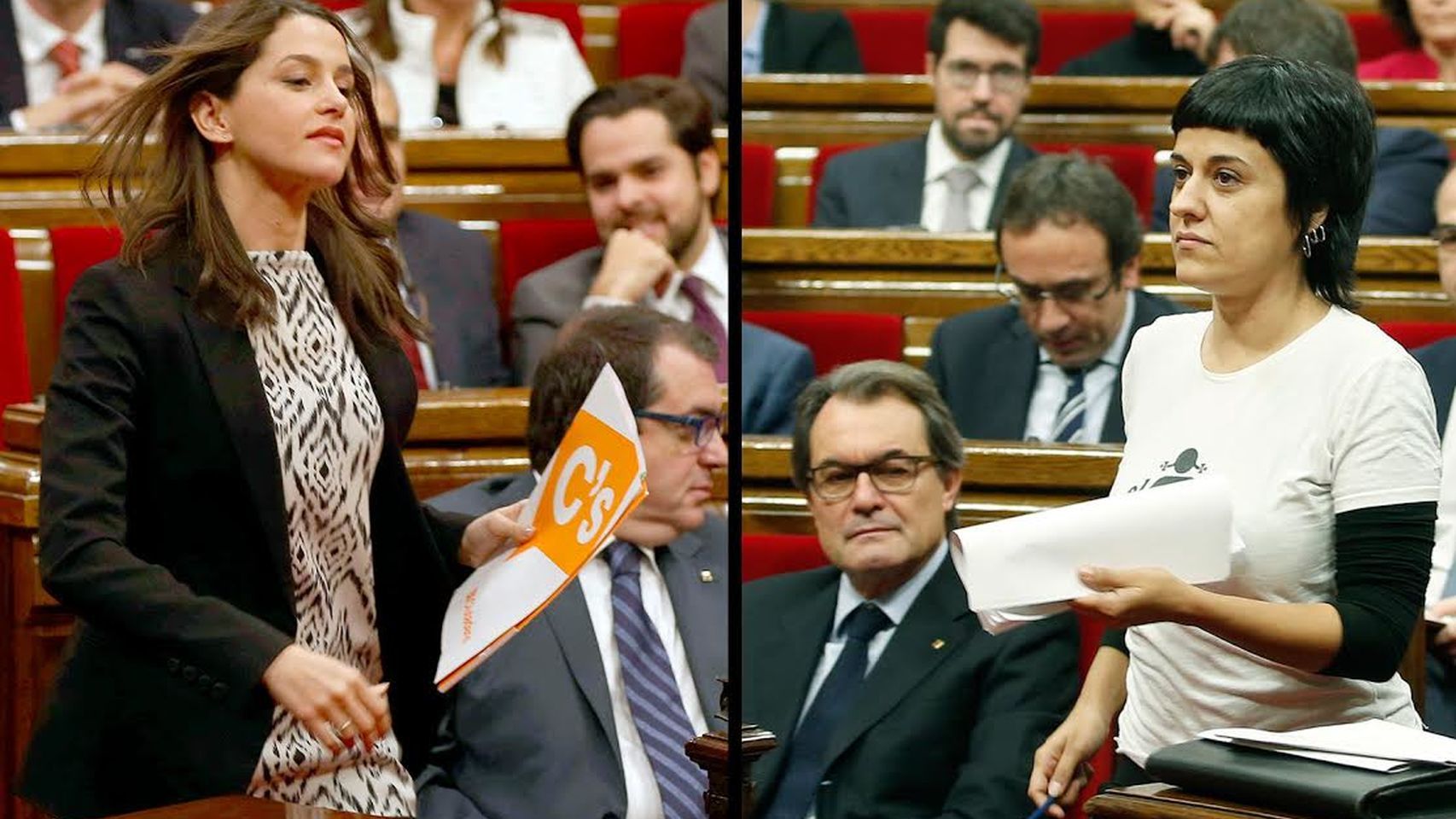 Inés Arrimadas, de Ciudadanos (izda.) y Anna Gabriel, de la CUP (dcha).