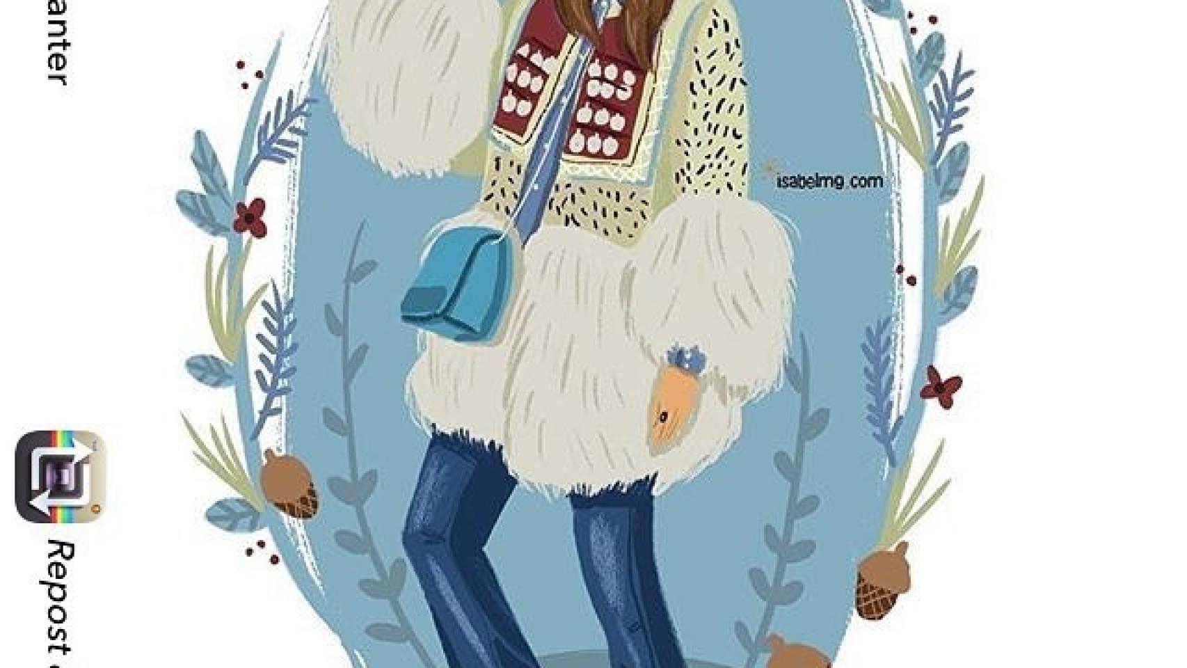 Ilustración de Lucky Panter para Paula Echevarría vestida de Teté by Odette