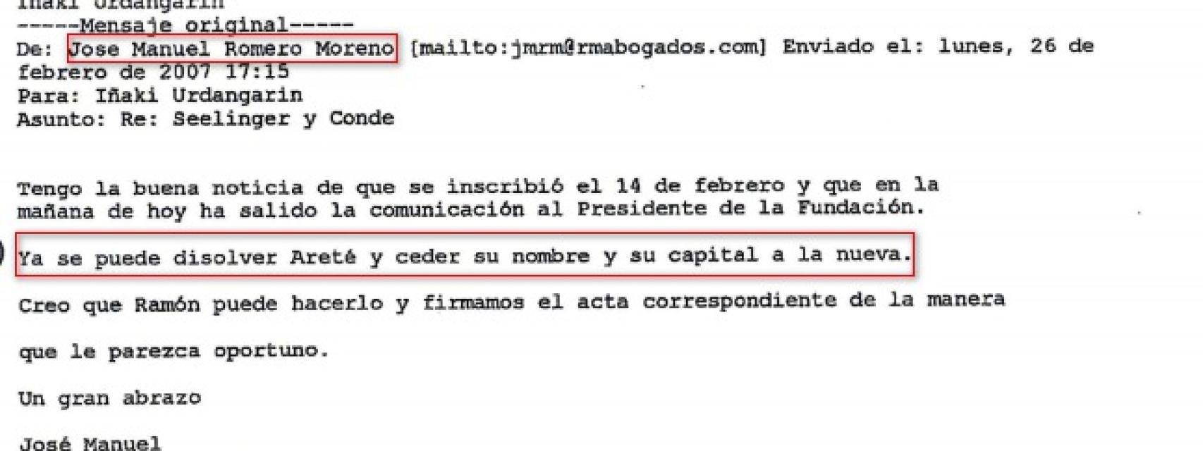 Correo cruzado entre el conde de Fontao e Iñaki Urdangarín.