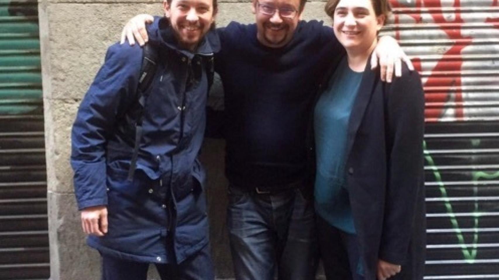 Pablo Iglesias, Xavier Doménech y Ada Colau.