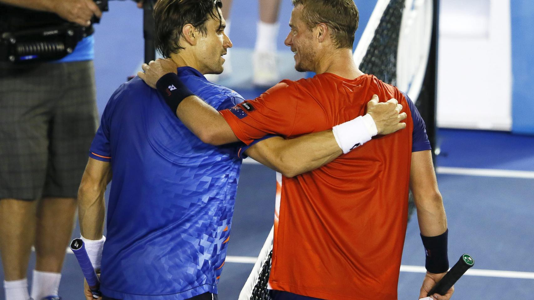 David Ferrer y Lleyton Hewitt, tras el encuentro de segunda ronda.