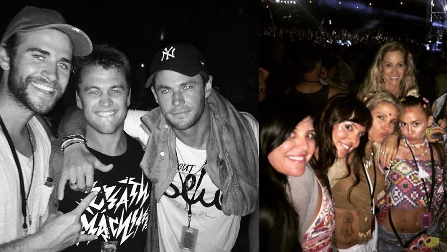 Los hermanos Hemsworth y Elsa Pataky con Miley Cyrus en el Falls Festival