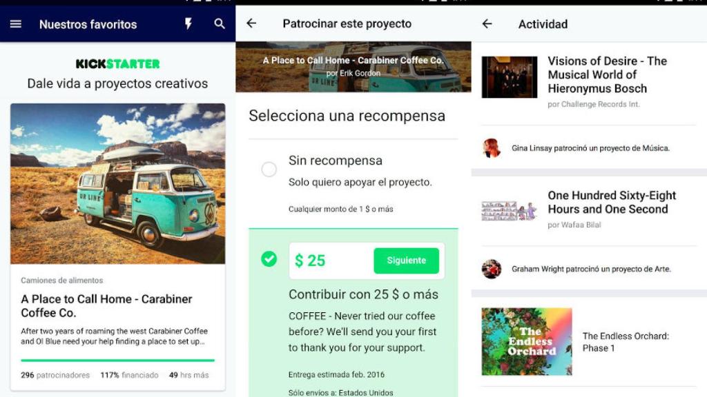 La aplicación de Kickstarter por fin está en Android