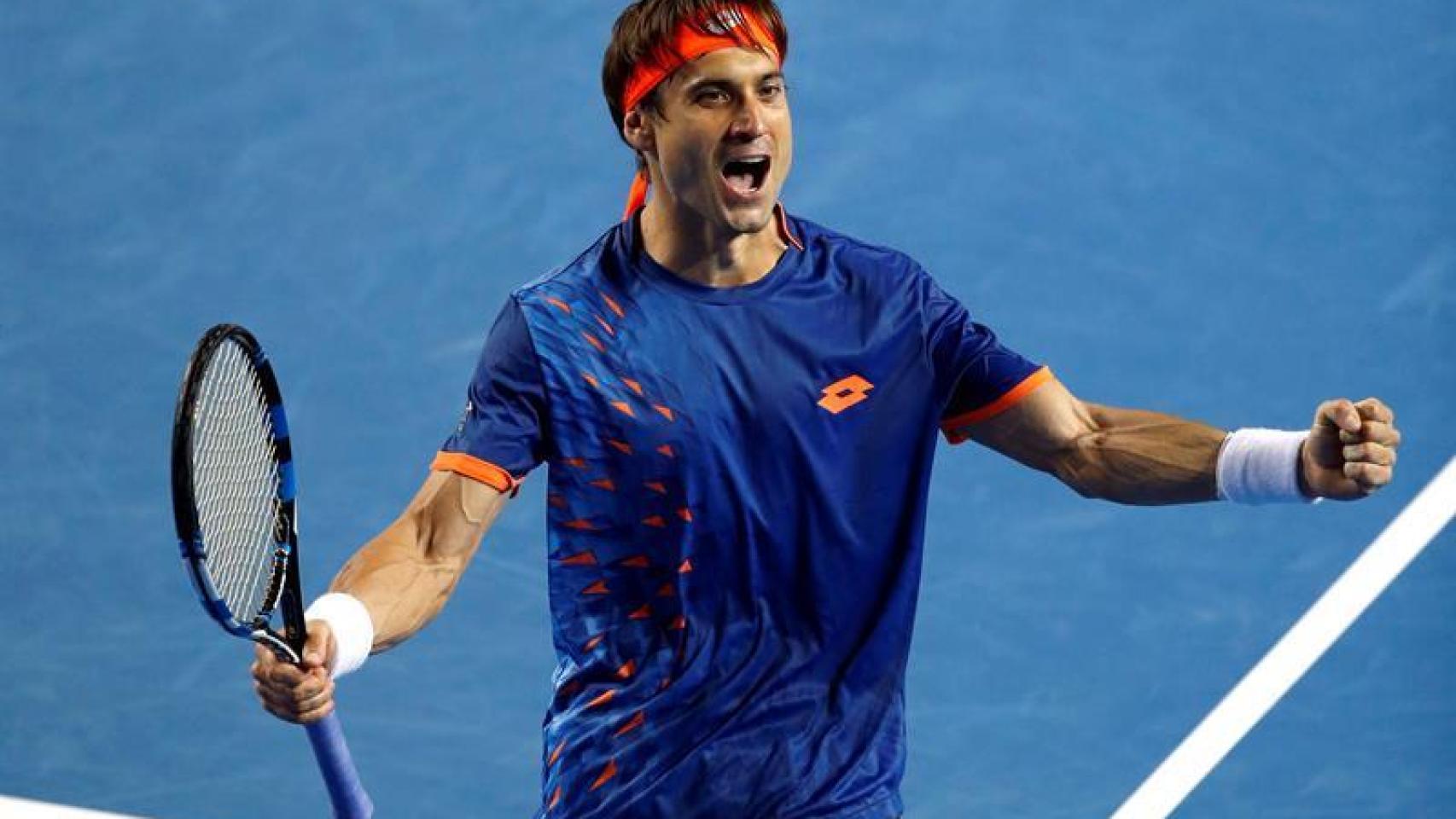 David Ferrer celebra tras imponerse a John Isner en su partido de octavos del Abierto de Australia.