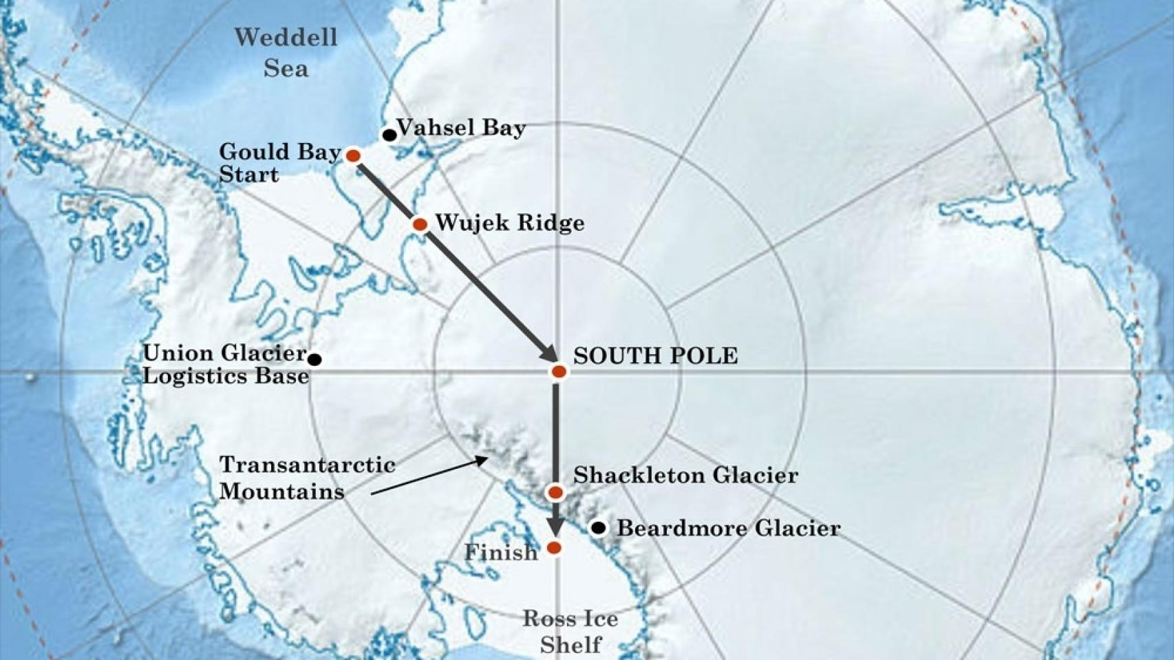 El mapa que Worsley seguía para cumplir su meta.