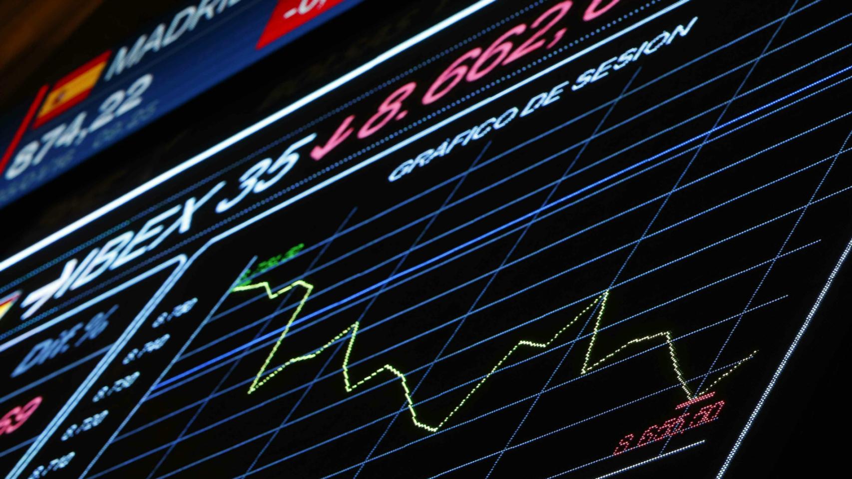 Pantalla de cotizaciones de la Bolsa de Madrid