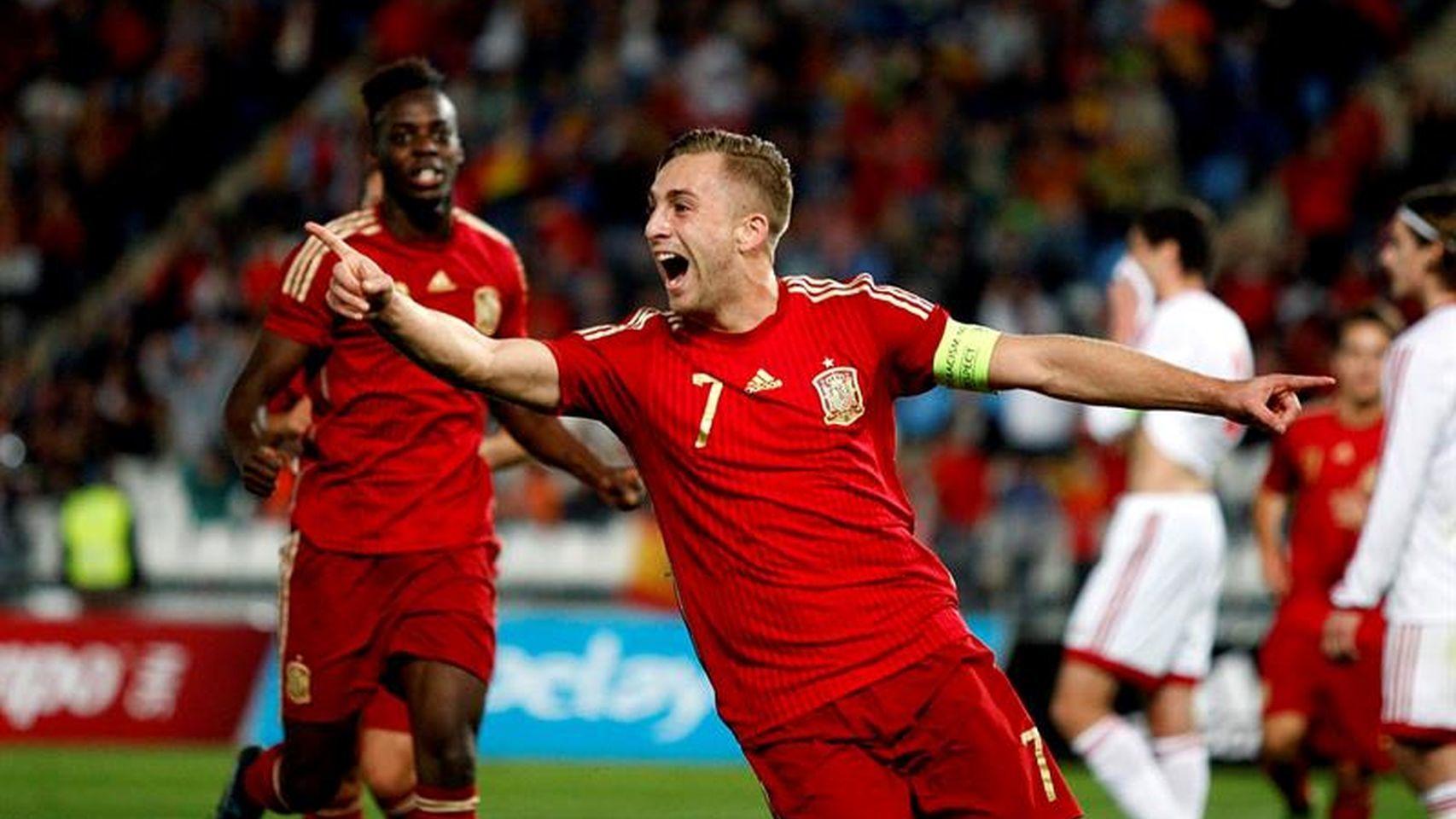 Deulofeu celebra un gol con la Sub'21.