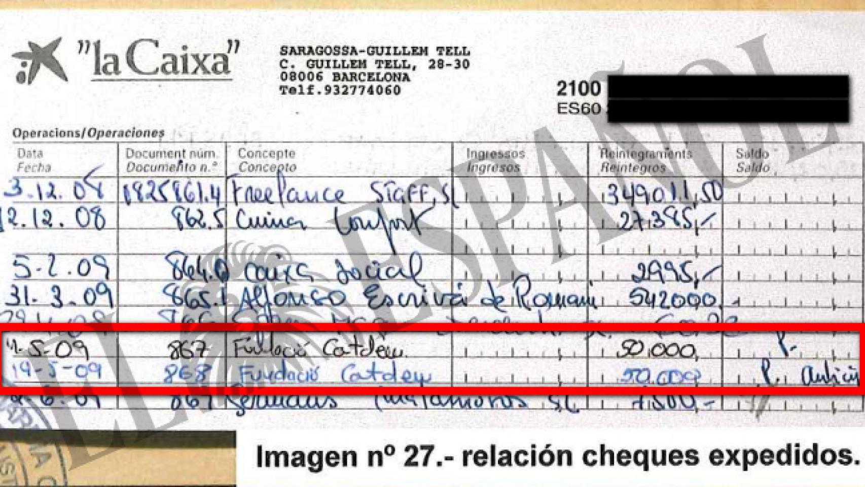 Talonario con anotaciones sobre los pagos a Catdem.