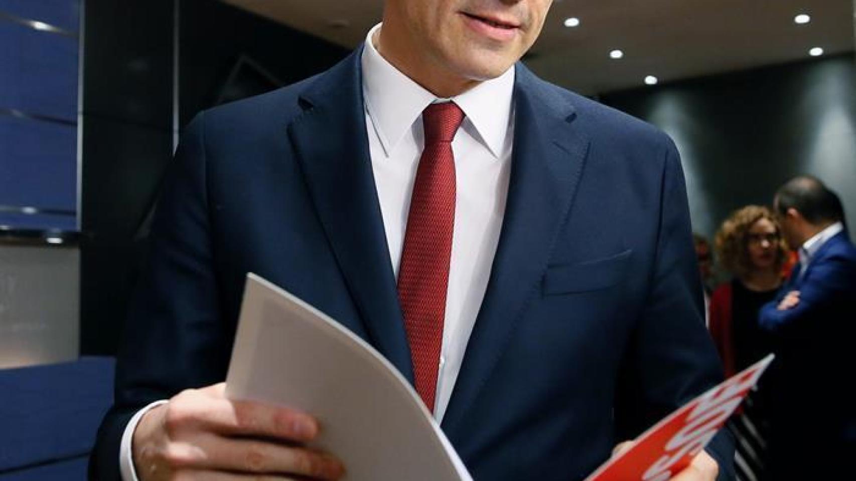 Pedro Sánchez, antes de su rueda de prensa.