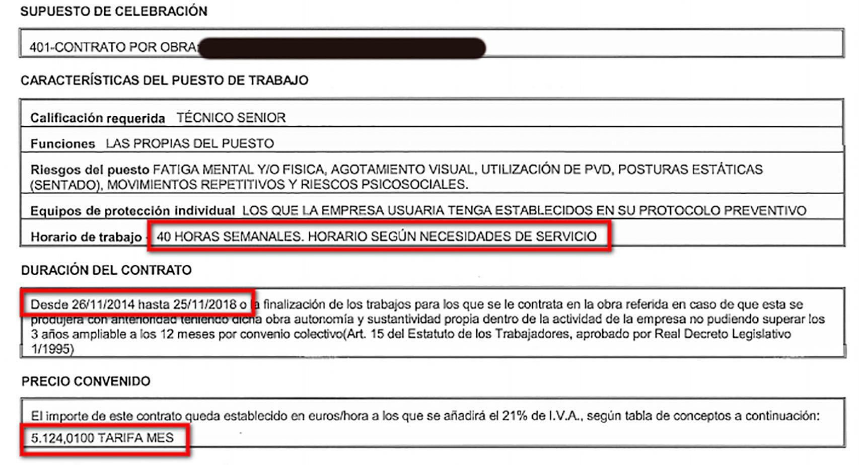 Fragmento de uno de los contratos formalizados por Personal 7.
